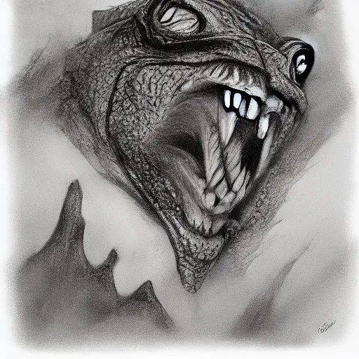 Image similar to the head of Godzilla, kaiju, sea creature, crocodile, iguana by carlos huante