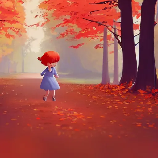 Image similar to ansell mary jane ilustration a beautiful little girl smiling, walking calmly through an autumn forest, style by goro fujita, characterized by ansell mary jane, sharp focus, highly detailed, artstation