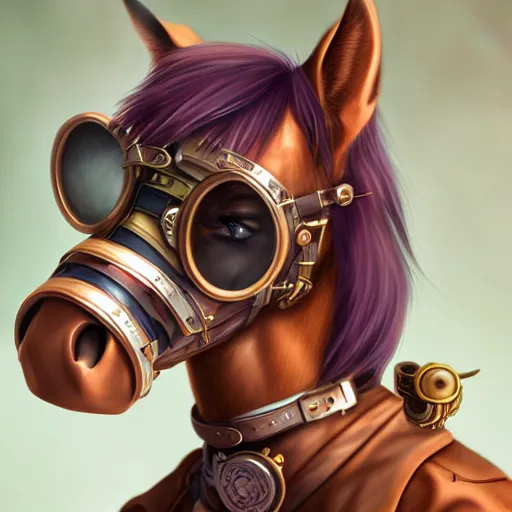 Prompt: a profile picture of a mare with steampunk googles, by ROSS tran, 4k