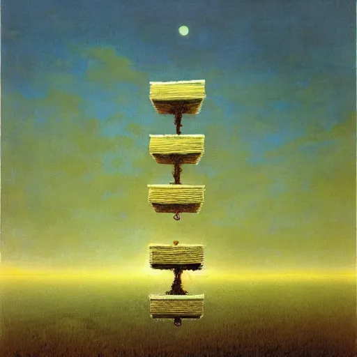 Prompt: multiple boxes floating high above the horizon, zdzislaw beksinski