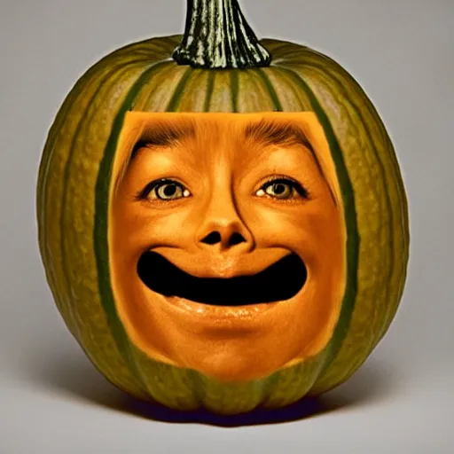 Image similar to gourd shaped like the face of amber heard hybrid intercross mix as a gourd