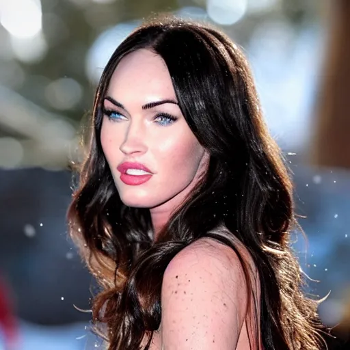 Image similar to megan fox in a snow globe