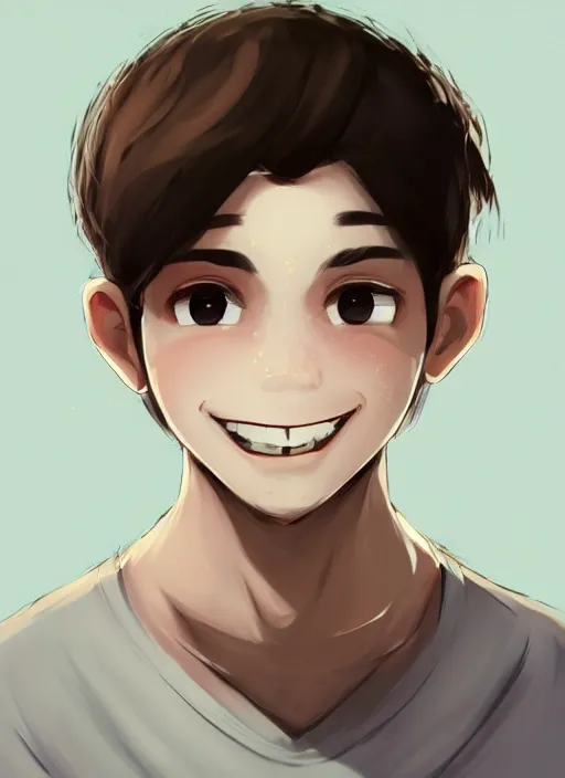 Image similar to white young man with a wide smile, prominent big eyes, round cute lips, round portruding chin, wise forehead, background is covered with brown flowers, sharp, highly detailed, simple lines, digital painting, artstation, concept art, matte, sharp focus, illustration, anime moe artstyle