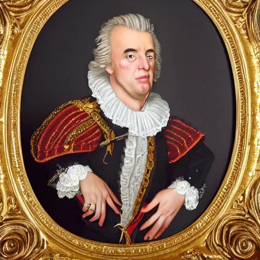 Image similar to photographed portrait of donald trump in baroque clothing, high detail, high definition, 8k