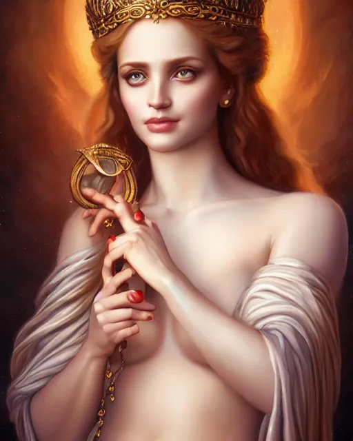 Image similar to A detailed painting of a full length portrait of Aphrodite, the Greek Goddess of love and beauty. By Anne Stokes and Steve Argyle and Daniela Uhlig and Tom Bagshaw. Trending on Artstation, digital character painting.