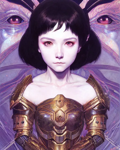 Prompt: portrait of beautiful cute young maiden girl with short white hairs in warhammer armor, art by ( ( ( kuvshinov ilya ) ) ) and wayne barlowe and gustav klimt and artgerm and wlop