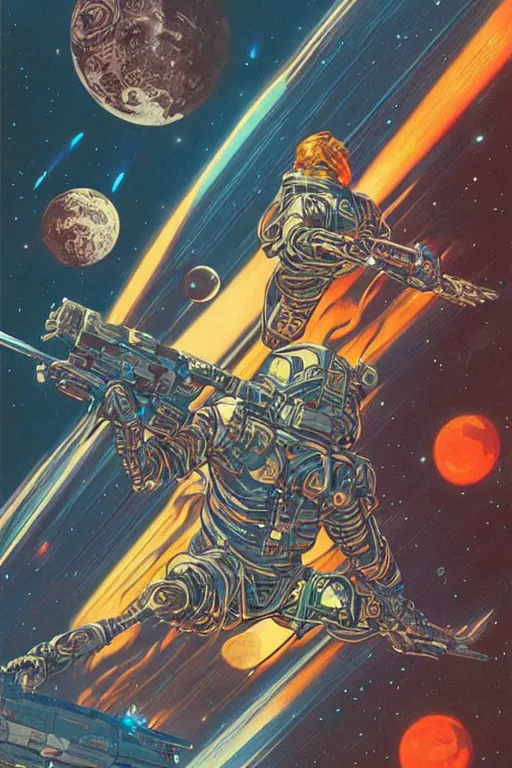 Image similar to Christopher Lloyd is a space pirate, science fiction, retro cover, high details, intricate details, by vincent di fate, artgerm julie bell beeple, 60s, inking, vintage 60s print, screen print