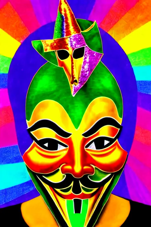 Prompt: guy fawkes mask, lisa frank style,