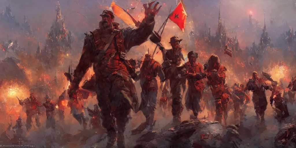 Image similar to people of the world rejoice the ultimate communist victory, inspiring, fantasy art, socialist art, by craig mullins