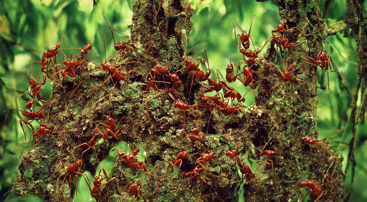 Prompt: an incredible intricate surrealist monster of the mix of human and ants in the jungle, by the best photographer of national geographic, scientific photo, hight quality, realistic light, kodachrome 6 4, hiperdetailed