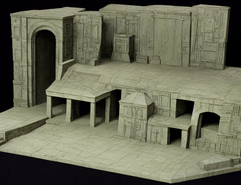 Prompt: ming cho lee set design model of the matrix ( 1 9 9 9 ), inside a theater model box