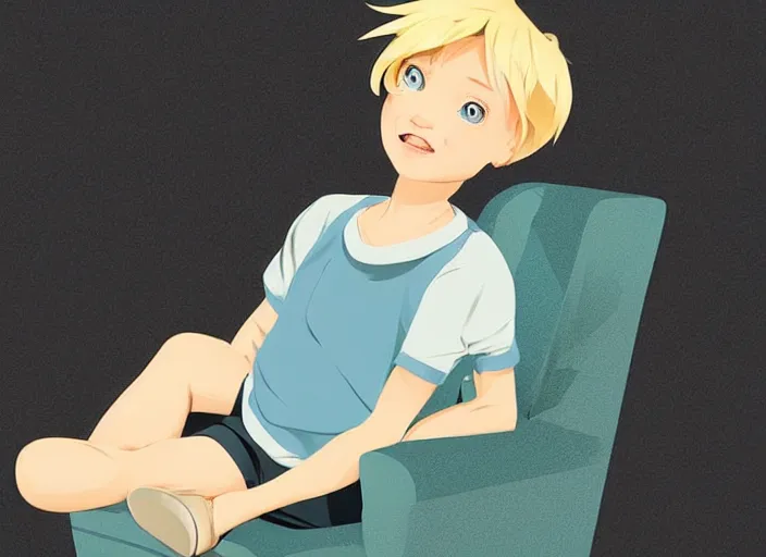 Image similar to a baby with blonde hair sitting in an armchair. clean cel shaded vector art. shutterstock. behance hd by lois van baarle, artgerm, helen huang, by makoto shinkai and ilya kuvshinov, rossdraws, illustration, art by ilya kuvshinov