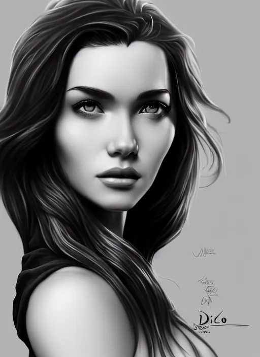 Image similar to up close portrait of a beautiful woman in black and white, photorealistic, upper body, hyper detailed, art by diego fazio and diegoKoi and oscar Ukono, concept art, sharp focus, artgerm, 8k highly detailed