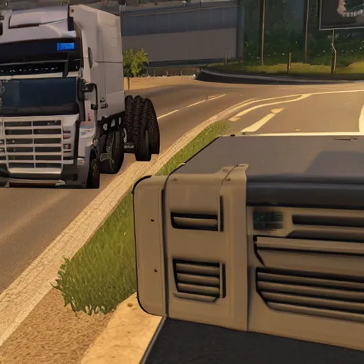 Prompt: a rabbit in the video game Euro Truck Simulator 2