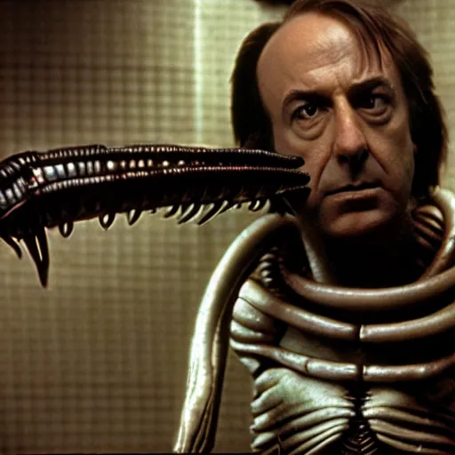 Image similar to film still of saul goodman as reipley in alien, by giger, detailed