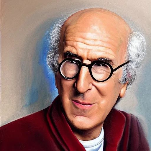 Prompt: Larry David eating a bagel in the style of Salvador Dali, oil painting