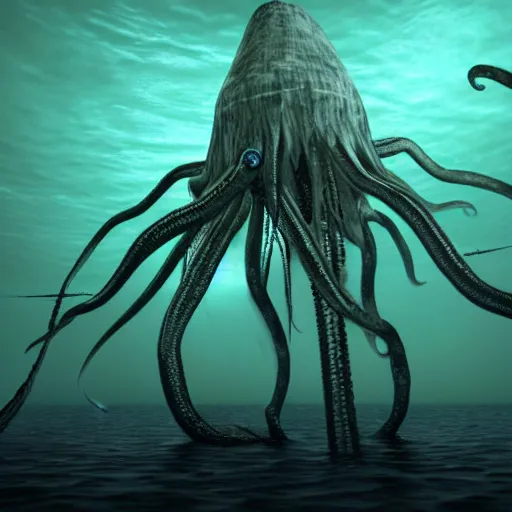 Image similar to bigfin squid, eldritch horror monster, ominous underwater environment, dark souls, terrifying