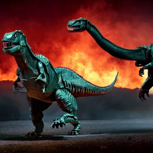 Image similar to T-Rex transformer, Michael Bay, cinematic, imax,