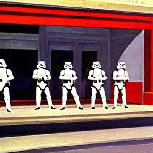 Image similar to stormtroopers in Nighthawks 1942 Painting by Edward Hopper