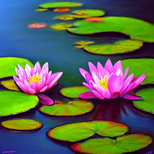 Image similar to waterlily flower, painting, detailed, magical environment, peaceful, beautiful, artwork, realistic detail, natural lighting, brush strokes, pintrest, behance