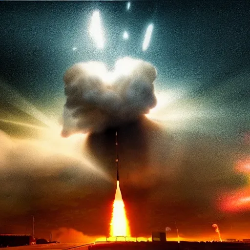 Image similar to A huge missile hits Oslo, Nuclear Explosion, Realistic, HDR, Real Event, HDD, Ultra Lightning,