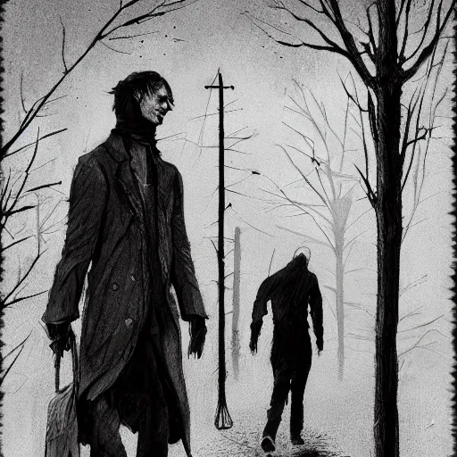 Image similar to the walking man, horror, grunge, cartoon sketch illustrated by Greg Rutkowski and Caspar David Friedrich., Trending on artstation, artstationHD, artstationHQ, 4k, 8k