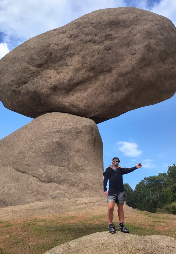 Image similar to tourist photo next to the world's biggest rock, high resolution