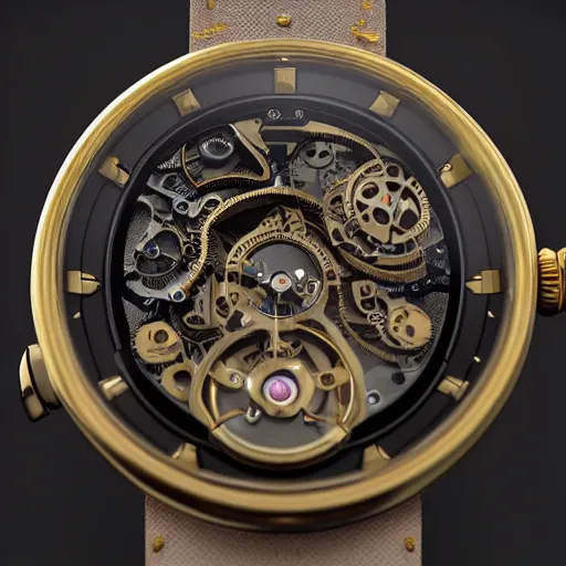 Image similar to a steampunk watch in polished gold and silver showing the detailed workings by Tomer Hanuka, macro photography, F/2.8, trending on artstation, octane render