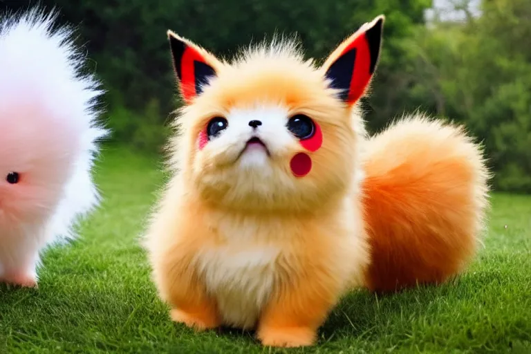 Image similar to real life pokemons, cute!!!, content!!!, mischievous!!!, adorable!!!, little furballs, fluffy!!!, ultra realistic!!!, golden hour, sharp focus