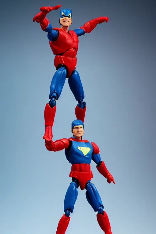 Image similar to product photo of kenner action figure, 5 points of articulation, sci fi, superhero, perfect human proportions, t - pose, studio lighting