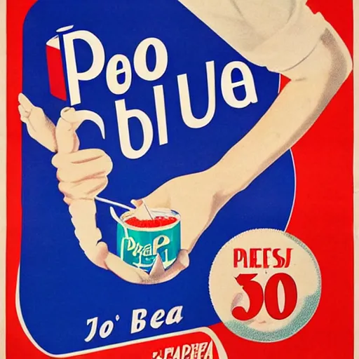 Prompt: pepsi cola poster. 1950.