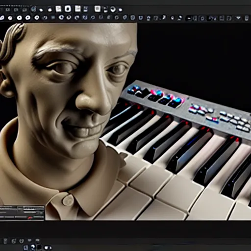 Image similar to a keyboard player made of clay, hyper detailed, 8 k, photorealistic, unreal engine, trending on artstation,