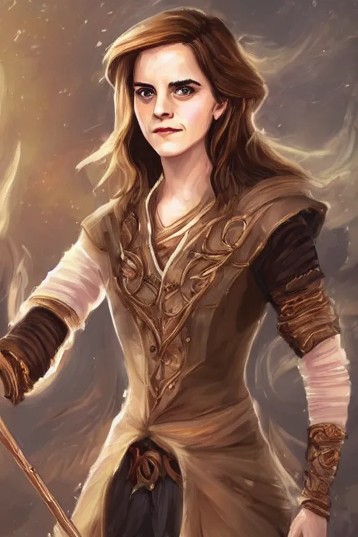 Prompt: emma watson portrait as a dnd character fantasy art.