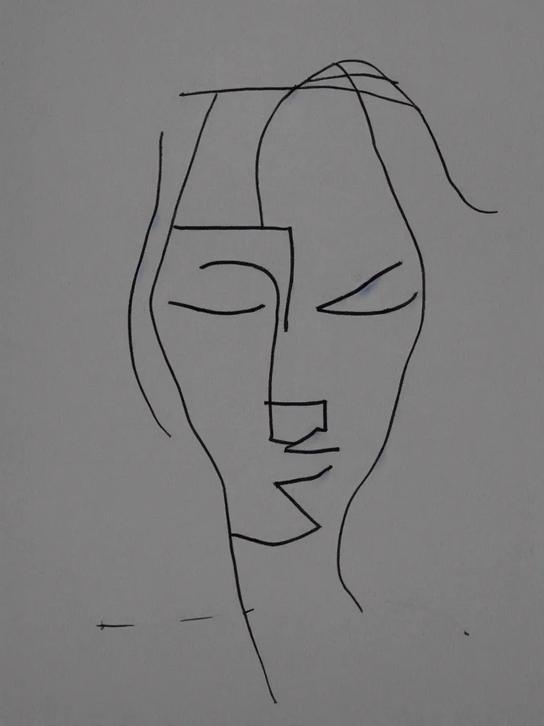 Prompt: minimalist female portrait using a single continuous line, one - line drawing, quick sketch inspired by bauhaus, pablo picasso, henri matisse, katie acheson wolford.