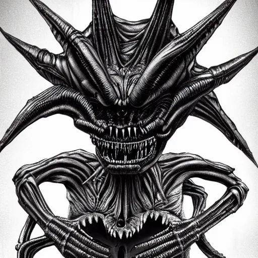 Image similar to alien trump, sharpt teeth, by h. r. giger, nightmare fuel, nightmarish, intricate, highly detailed, optical illusion, stranger things demogorgon