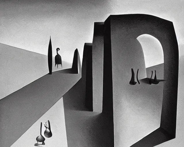 Image similar to Warped Perspectives, a surrealism painting by Salvador Dali, minimalist, stunning, light and shadows, horror