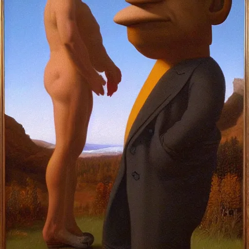 Prompt: Homer Simpson, oil on canvas, very detailed, realistic, painted by David Caspar Friedrich