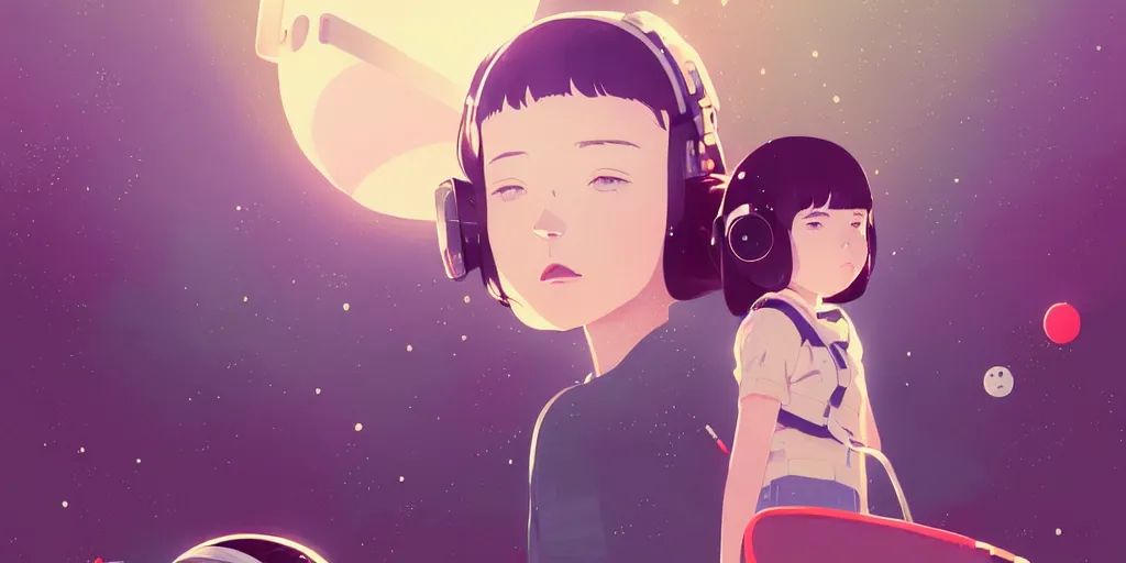 Image similar to portrait of a girl with astronaut helmets by ilya kuvshinov, cloudy sky background lush landscape ln illustration concept art anime key visual trending pixiv by victo ngai fanbox by greg rutkowski makoto shinkai takashi takeuchi studio ghibli