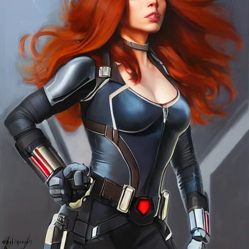 Image similar to greg manchess portrait painting of light armored natasha romanova aka black widow as overwatch character, medium shot, asymmetrical, profile picture, organic painting, sunny day, matte painting, bold shapes, hard edges, street art, trending on artstation, by huang guangjian and gil elvgren and sachin teng