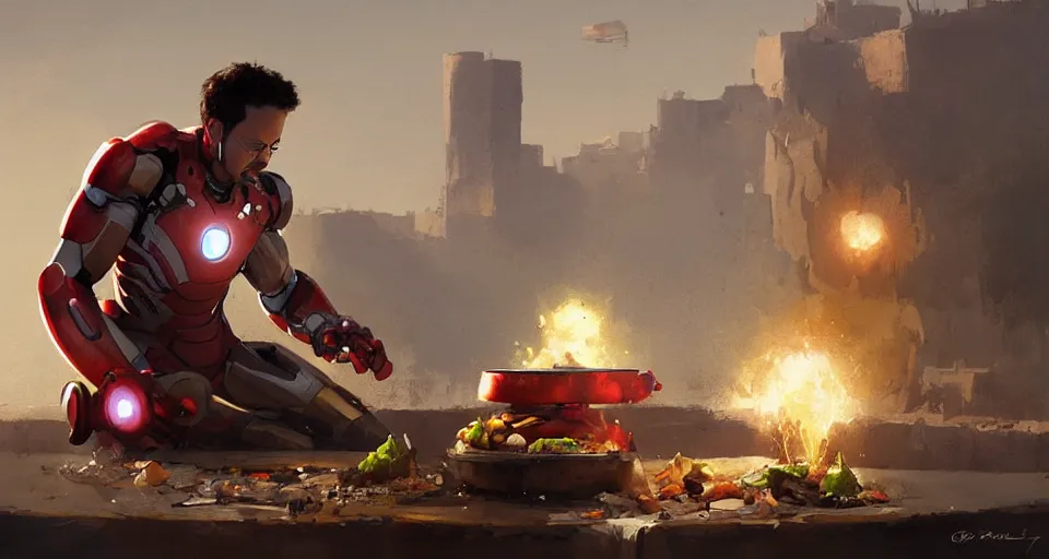 Image similar to Ironman eat tajine, digital art, ultra realistic, ultra detailed, art by greg rutkowski