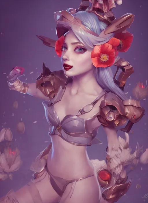 Image similar to poppy, from league of legends, au naturel, hyper detailed, digital art, trending in artstation, cinematic lighting, studio quality, smooth render, unreal engine 5 rendered, octane rendered, art style by klimt and nixeu and ian sprigger and wlop and krenz cushart