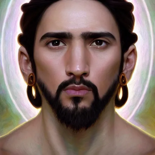 Image similar to perfectly-centered-Portrait of a latino cleric druid god, The Perfect Human male Specimen, intricate, elegant, athletic, super highly detailed, professional digital painting, artstation, concept art, smooth, sharp focus, no blur, no dof, extreme illustration, Unreal Engine 5, 8K, art by artgerm and greg rutkowski and alphonse mucha loish and WLOP