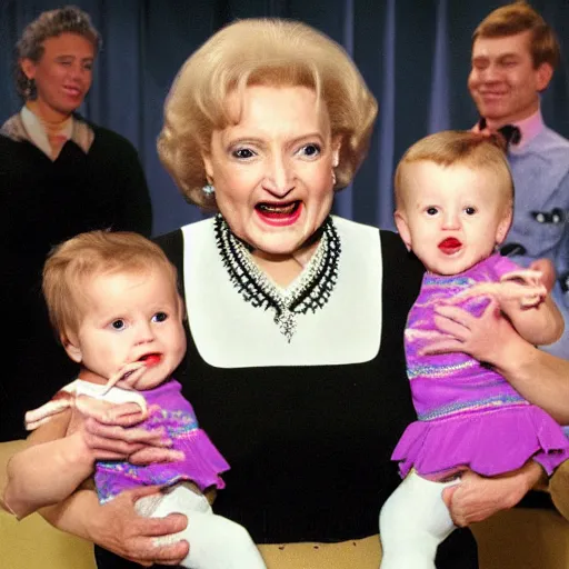 Image similar to betty white juggling babies