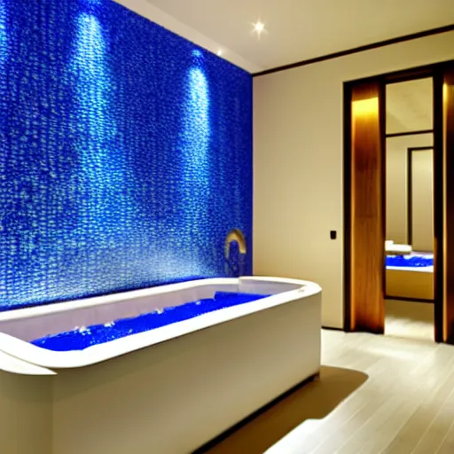 Image similar to luxury hotel spa with lapis lazuli walls