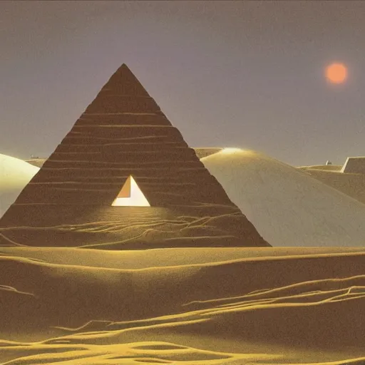 Prompt: english countryside, physics, pyramids, atmospheric, planets, by moebius, by dan mcpharlin,