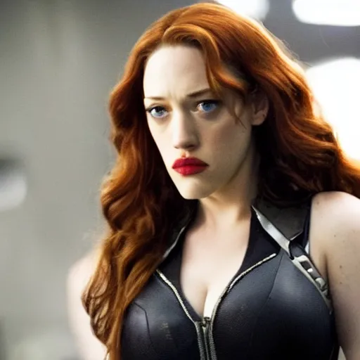 Image similar to a still of kat dennings as black widow in iron man 2 ( 2 0 1 0 ), detailed eyes