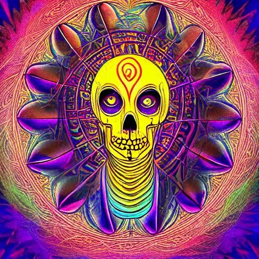 Prompt: dmt ego of death, over sacred geometry psychedelic hallucination