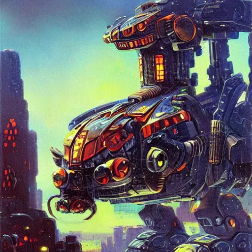 Image similar to a large anthropomorphic beetle shaped mecha by paul lehr and moebius