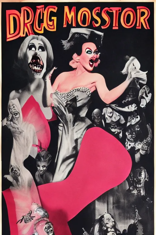 Prompt: drag queen monster horror 1 9 6 0 movie poster