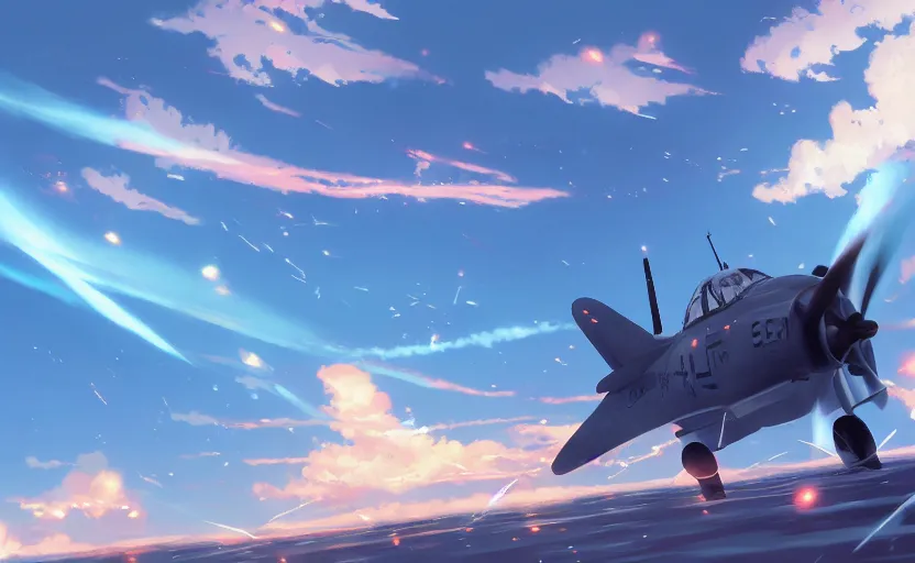 Image similar to Battle of Midway by Makoto Shinkai, magic